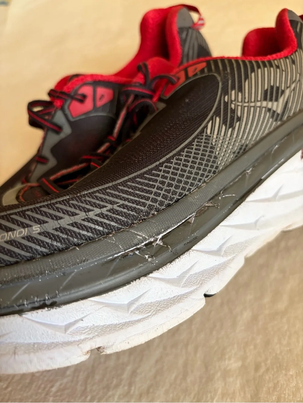 Hoka One One Men's Black and Red Athletic Running Shoes